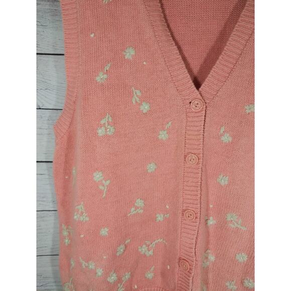 Vintage Cricket Lane Pink & Gray Floral Print Grandma Sweater Vest Sz Medium - Picture 4 of 7